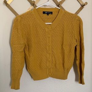 Retro Cropped Pointelle Cardigan